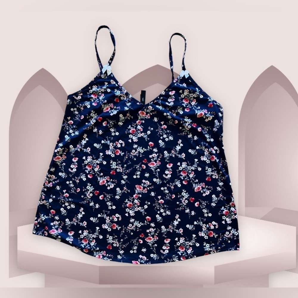 Laura Ashley Women Camisole Top Multicolor Floral Spaghetti Strap V-Neck Size L